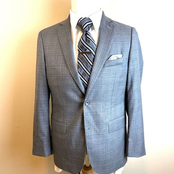 J.Hilburn Grey Plaid Loro Piana Super 130s Blazer 40R‎ EUC Read - Picture 3 of 12